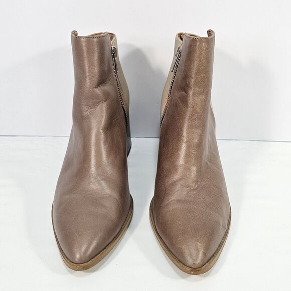 Zac Zac Posen Tanesha Block Heel Ankle Boots Taupe Beige Leather Size 10M - Picture 2 of 10